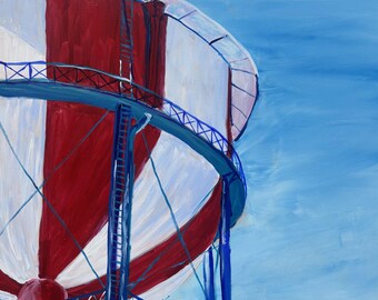 Red White Blue Water Tower Postcard, Americana Art, 4x6 Painted Portrait Postcard