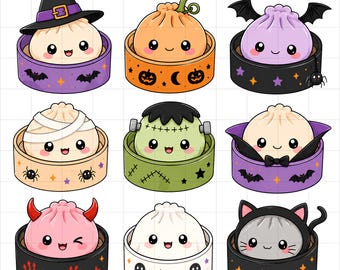 Halloween-Dumpling-PNG, Kawaii-Grusel-Clipart, Niedliches Glitzer-Dumpling-Design, Kinder-Sublimations-PNG, Digitaler Download