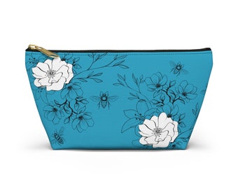 Blue Cosmetic Bag with Floral Pattern