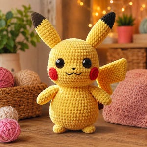 Pika gul mus virkmönster PDF | Amigurumi elektrisk mus plyschleksak handledning | Direkt nedladdning