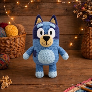 Virkmönster för blå hund | Valp Amigurumi tecknad plyschleksak PDF digital nedladdning