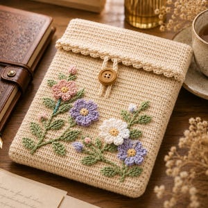Floral Crochet Journal Sleeve Pattern: Envelope Book Cover PDF (Digital Download)