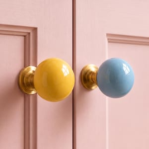 Ceramic Ball Knob, Brass Drawer Pull, Dresser Handle, Nursery Hardware, Wardrobe Decor
