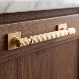 Fluted Brass Cabinet Handles, Antique Gold Drawer Pulls, Modern Kitchen Cabinet Knobs