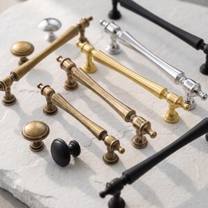 Vintage Brass Cabinet Pull, European Antique Hardware, Luxury Dresser Knob, French Wardrobe