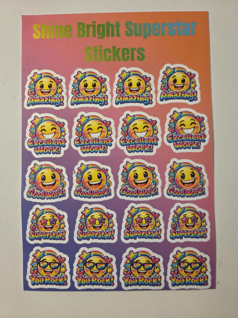 Teacher Reward Sticker Sheet | 20 Rainbow Smiley Face Stickers ...