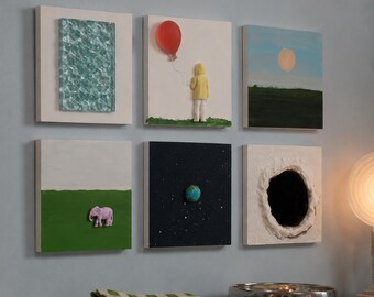 Silent No.01 Wall Art Set | 6 Handmade Stone Reliefs | Minimal Contemporary Collection