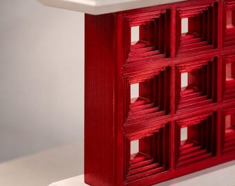Kent Sculptural Table Lamp, Red Geometric LED Light, Modern 3D Printed Decor