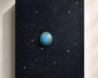 Pale Blue Dot Wall Art, Minimal Earth Sculpture, 3D Stone Wall Decor