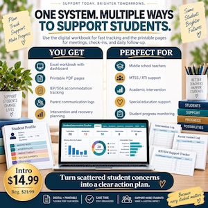 Student Intervention & Missing Work Tracker System | IEP 504 Support Tracker | MTSS RTI Teacher Planner | Parent Contact Log