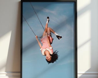 Olivia Rodrigo Poster, Swing Wall Art, Pop Music Photography Print, Pink Aesthetic Bedroom Decor, Singer Fan Gift, Dreamy Sky Artwork Print