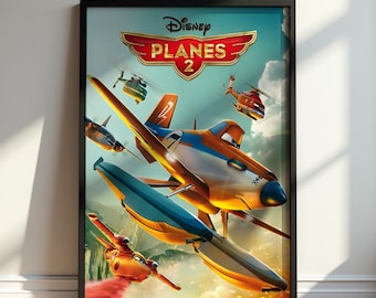 Planes 2 Poster, Disney Fire and Rescue Wall Art, Dusty Crophopper Print, Colorful Kids Bedroom Decor, Aviation Movie Fan Gift, Playroom Art