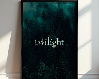Twilight Saga Poster, Forks Forest Wall Art, Dark Green Movie Print, Moody Bedroom Decor, Vampire Romance Book Gift, Misty Woodland Artwork