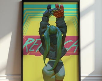 Rebecca Cyberpunk Edgerunners Poster, Neon Anime Wall Art, Futuristic Gamer Room Decor, Yellow Sci-Fi Print, Manga Fan Gift, Night City Art