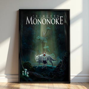 Poster di Principessa Mononoke, San e Moro, stampa artistica della foresta dello Studio Ghibli, decorazione anime per la camera da letto, regalo per gli appassionati di film fantasy, stampa artistica naturalistica