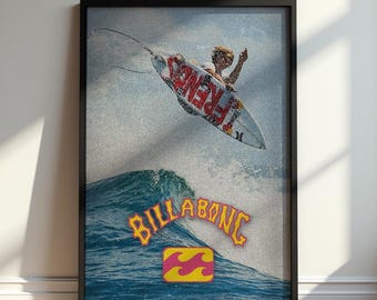 Billabong Surf Poster, Vintage Surfing Wall Art, Ocean Wave Print, Retro Beach Decor, Surfer Bedroom Gift, Coastal Sports Artwork Wall Print