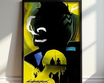 Cyberpunk Edgerunners Poster, David and Lucy Wall Art, Yellow Anime Print, Night City Gaming Room Decor, Sci-Fi Fan Gift, Neon Artwork Print
