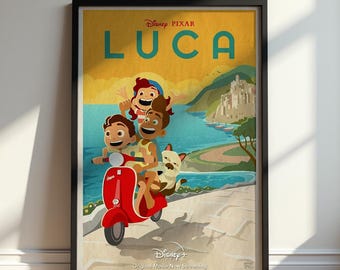 Luca Poster, Disney Pixar Wall Art, Italian Riviera Movie Print, Kids Bedroom Decor, Summer Adventure Fan Gift, Retro Cartoon Artwork Print