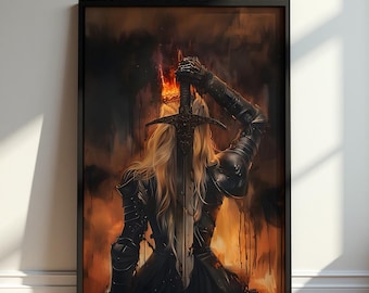 Fireheart Throne of Glass Poster, Aelin Galathynius Wall Art, Flaming Crown Fantasy Print, Gothic Bedroom Decor, Sarah J Maas Book Fan Gift