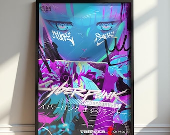 Cyberpunk Edgerunners Poster, Lucy Neon Anime Wall Art, Futuristic Collage Print, Gamer Bedroom Decor, Night City Fan Gift, Manga Artwork