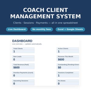 Coach Business Bundle – Client Management System + Onboarding Kit | Google Sheets & Excel Templates for Coaches