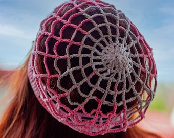 Crochet mesh hat Spider web hippie beanie Summer beret crochet slouchy hat Crochet hair net