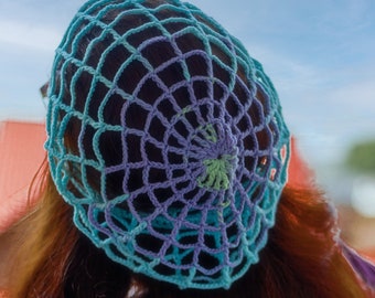 Crochet mesh hat Spider web hippie beanie Summer beret crochet slouchy hat