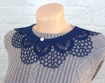 Elegant Navy Blue Lace Collar Crocheted Collar 100/% Cotton Collar Wonderful Mother/'s day gift Women Collar Summer Crochet Necklace