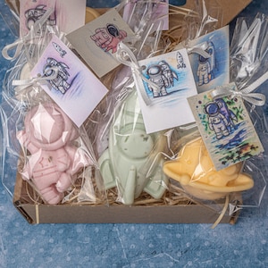 Outer Space Soap Favors: Handmade Galaxy, Astronaut, Rocket - Set of 3
