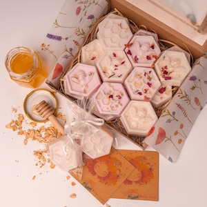 Honingraat mini-zeepgunsten: honing, havermout, geitenmelk, ambachtelijke zeep