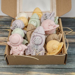 Outer Space Soap Favors (Set of 3): Astronaut, Rocket, Planet - Galaxy Baby Shower