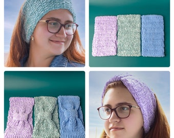Wide crochet stretchy headband Chunky chenille ear warmer headband Twist turban for women