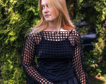 Crochet shrug black Mesh fishnet top Gothic clothes rave outfit