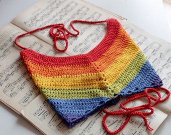 Crochet rainbow top women Gay pride outfit tank top Crochet halter top bikini