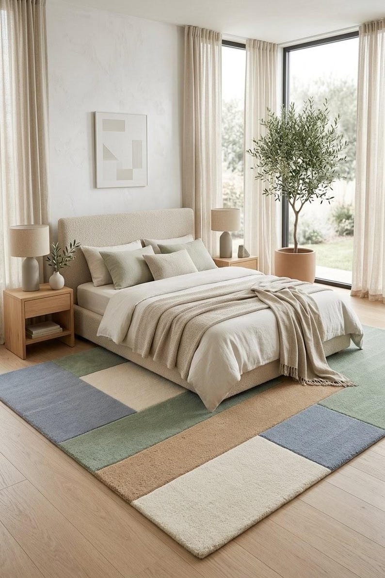 Sage Muted Rug Modern Abstract Geometric Rug, Sage Green Beige Living Room Carpet ...
