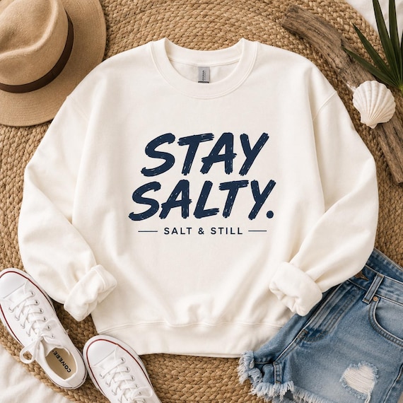 Stay Salty Coastal Sweatshirt, Vintage-Inspired Crewneck, Beach Lover Gift