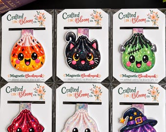 Marcadores de Livro Magnéticos Kawaii de Halloween, Marcador de Livro Fofo em Formato de Bolinho de Massa, Presente Holográfico Assustador para Leitores, Presente Kawaii para Fãs de Literatura