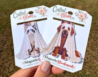 Marcadores de Livro Magnéticos Holográficos de Fantasmas para Animais de Estimação, Presentes de Halloween para Cães e Gatos