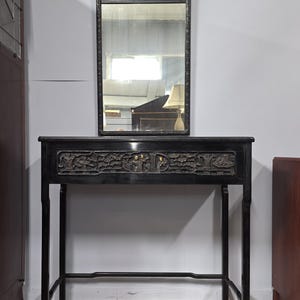 NOT FREE Shipping! See item description for details.* Antique Lacquered Asian Console Table & Mirror