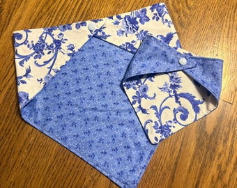 Blue Toile Inspired Floral Reversable Bandana
