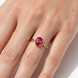 Gold Oval Ruby Solitaire Ring 925 Sterling Silver – Oval Cut Ruby Twist Band – Elegant Promise Engagement Ring