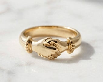 Handdrukring 925 sterling zilver – Fede Claddagh-stijl ring – Vintage vriendschaps- en eenheidsring, handdrukbelofte