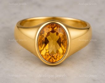 Natural Citrine Gold Ring, November Birthstone Ring, Yellow Gemstone Ring, 14K Gold Engagement Ring, Solitaire Promise Ring, Gift for Her