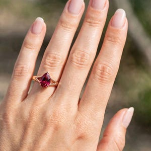 Red Ruby Ring 925 Sterling Silver – Pear Cut Red Ruby Solitaire Ring – Split Shank Engagement Ring Gift for Women