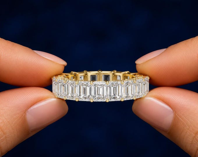 6 CT Emerald Cut Lab Grown Diamond Eternity Band, Full Eternity Wedding Ring