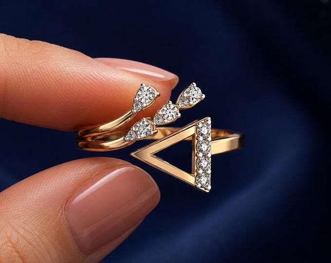 0.60 CT Lab Grown Diamond Ring, V Shape Open Band, Two Tone Gold Ring, Statement Jewelry