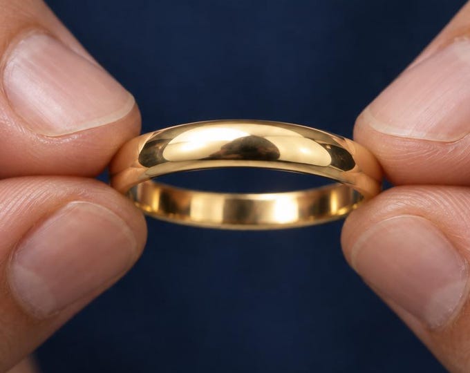 2-5mm Solid Gold Wedding Band, Domed Stacking Ring with High Polish Finish