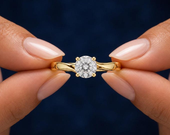 0.65 CT Round Lab Grown Diamond Solitaire Engagement Ring, Minimalist Four-Prong Proposal Bridal
