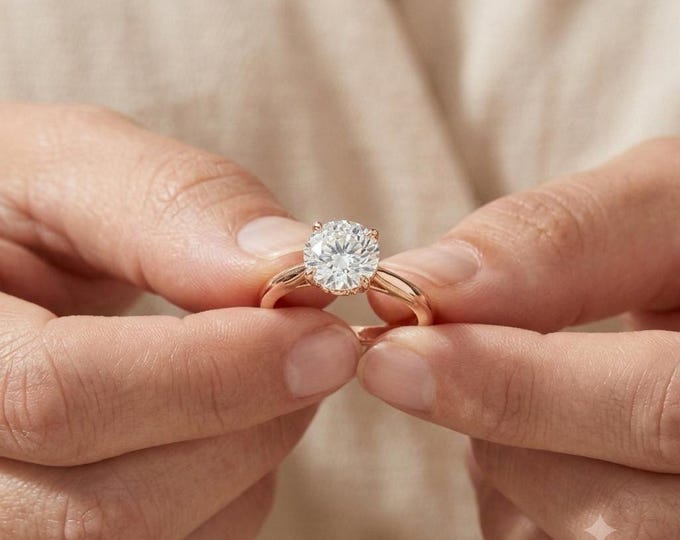 1.50 CT Round Lab Grown Diamond Solitaire Engagement Ring, Rose Gold Tulip Setting