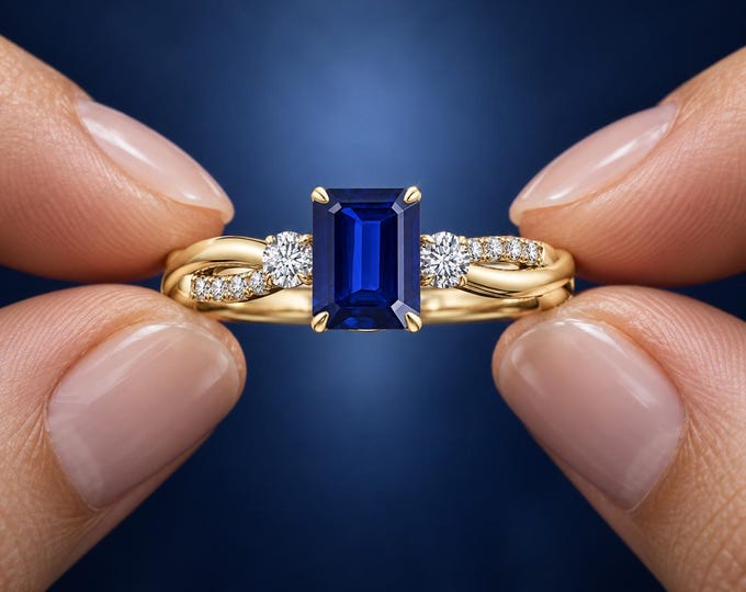 2 Ct Lab Grown Diamond Solid Gold Ring 1.50 Ct Emerald Cut 0.50 Ct Side Diamonds Split Band